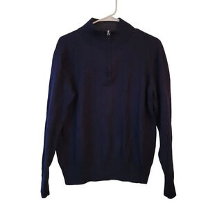 Tailor Byrd Men Wool Pullover Sweater M Black Quarter Zip Long Sleeves Mock Neck